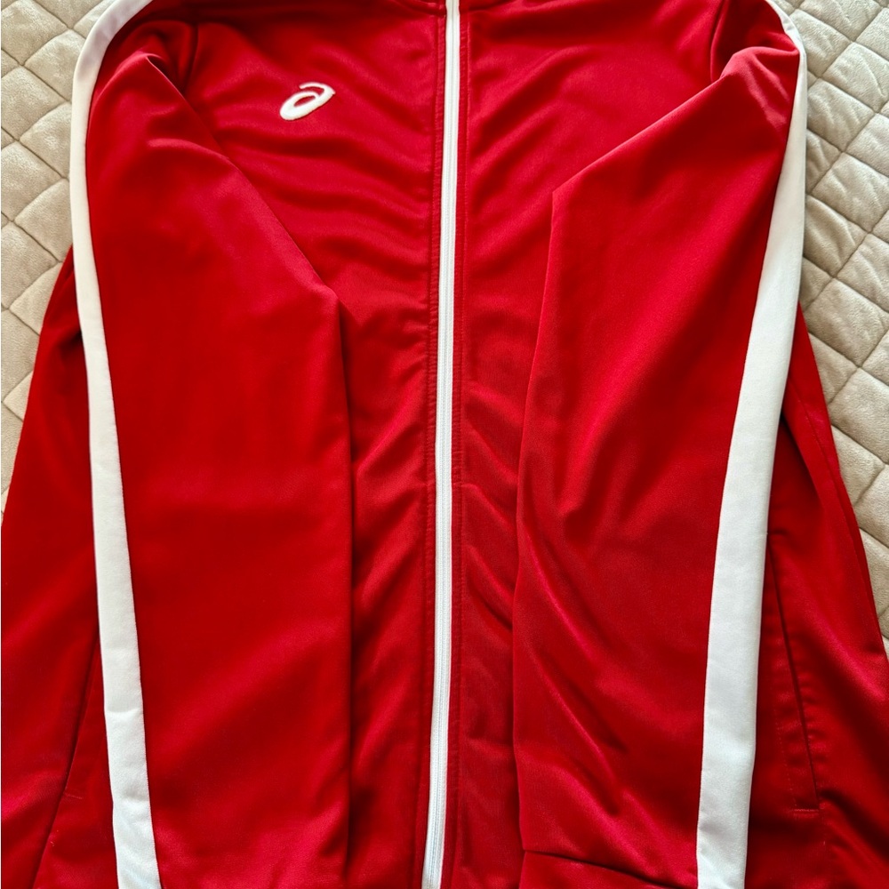 ASICS Red Track Jacket with White Stripes | Unisex Fit